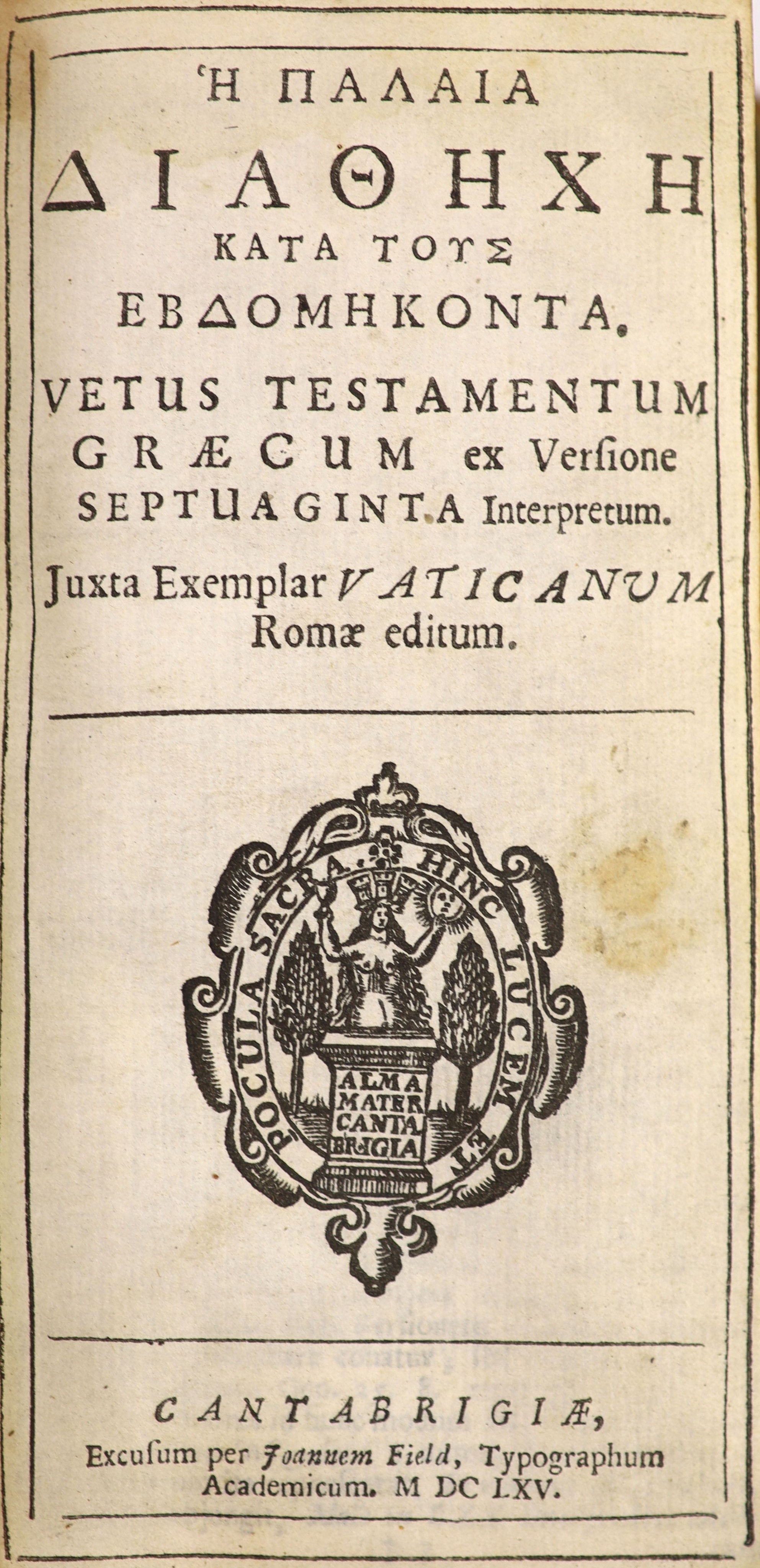 [Holy Bible. Gk. Title] Vetus Testamentum Graecum ex Versione Septuaginta interpretum ...